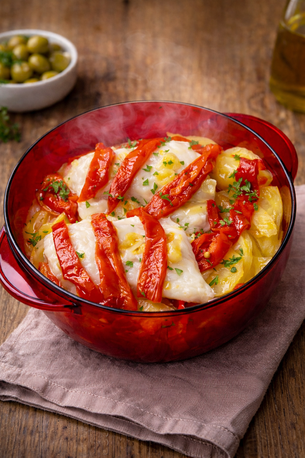 Bacalhau com Batatas e Pimentos (no micro-ondas)