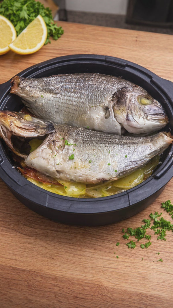 Dourada no forno com presunto e maçã (na UltraPro)